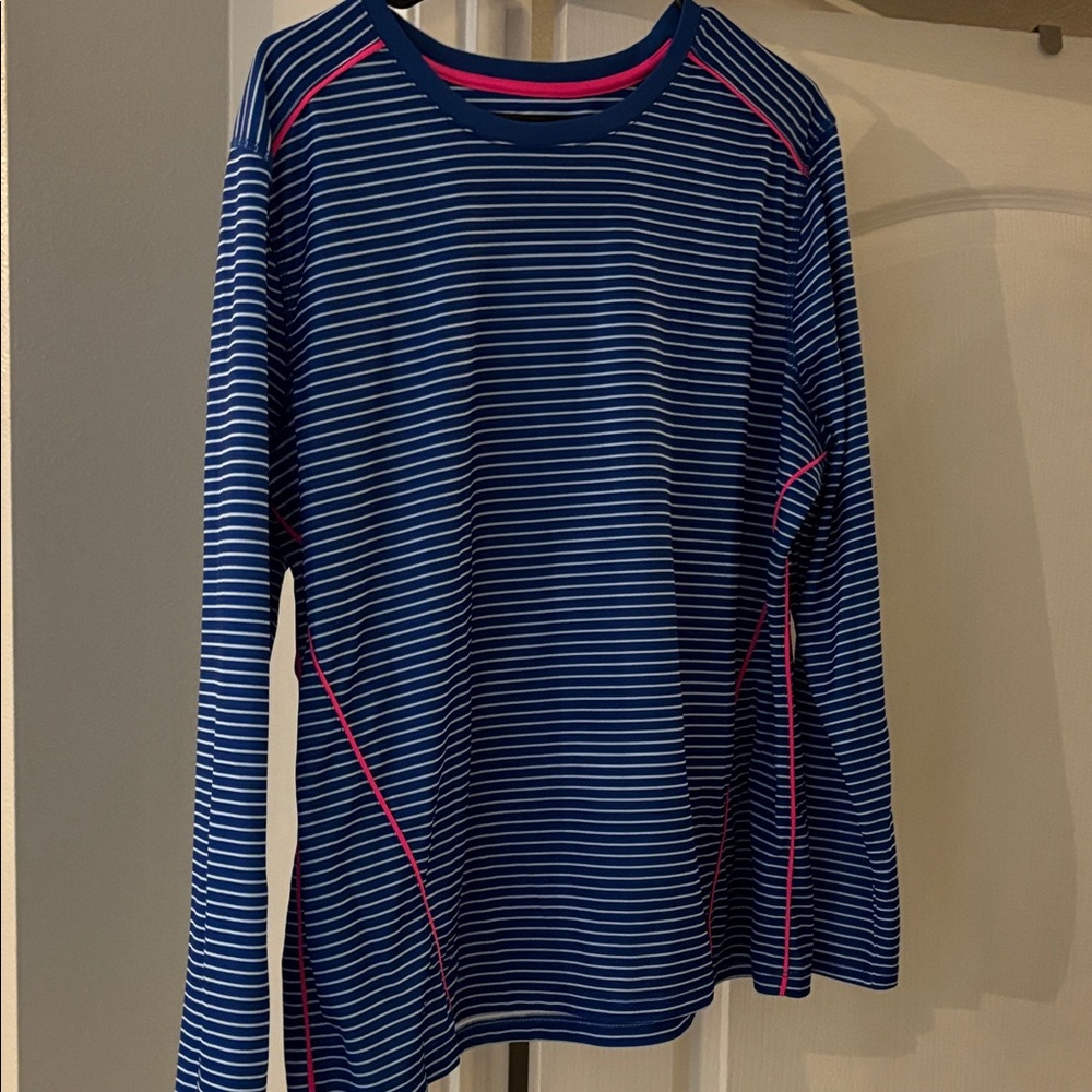 Striped Blue and Pink Long Sleeve Shirt Reel Legends Womens 1X